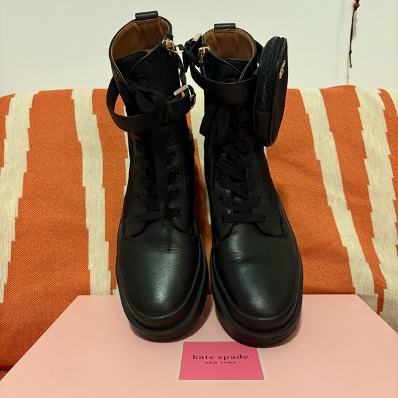 Kate Spade Winona Chunky Combat Boots with Ankle Strap Pouch - Black Sz8 - Picture 3 of 8